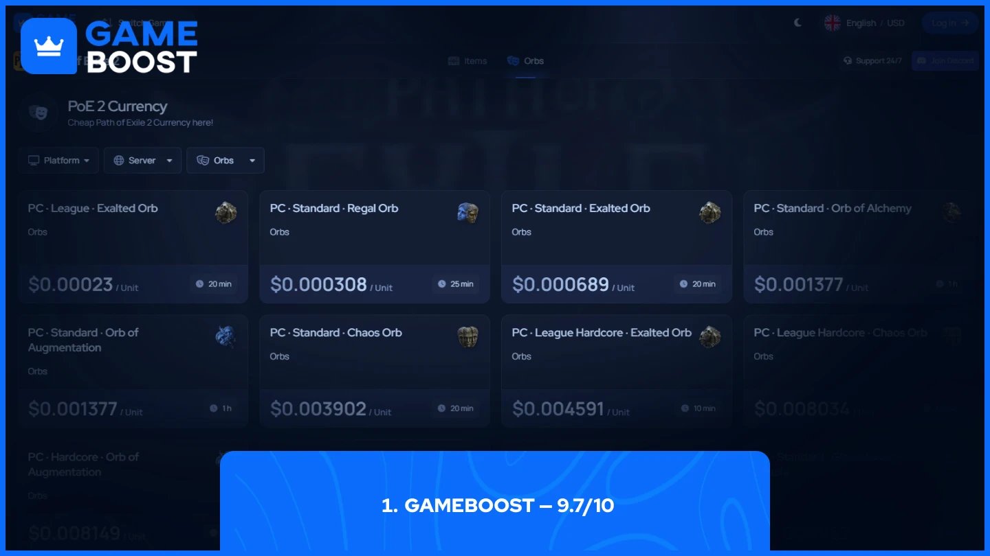 gameboost path of exile 2 currency page