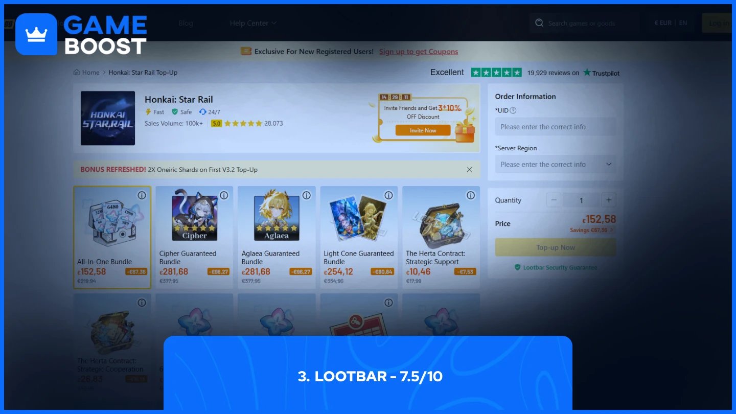 lootbar honkai star rail top up page