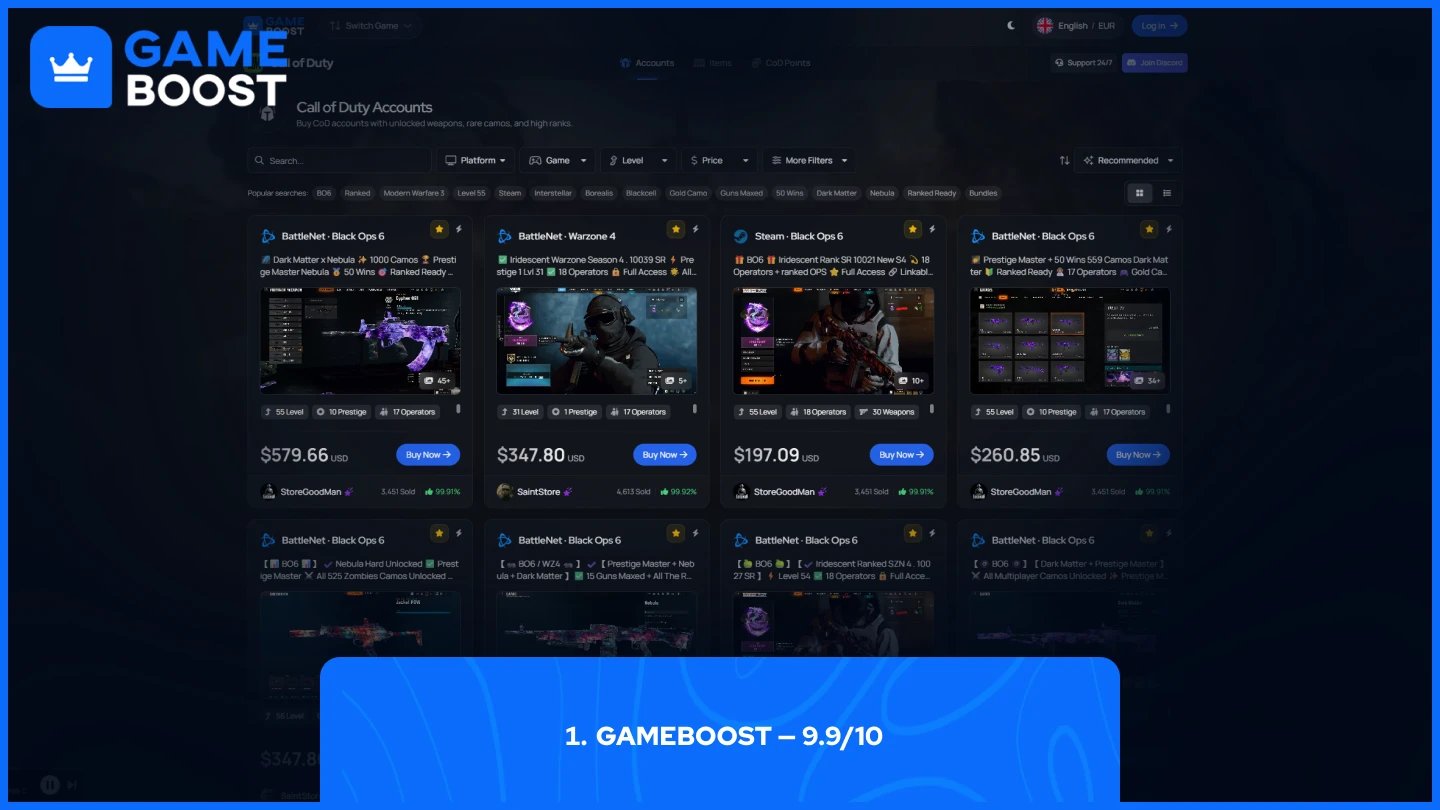 gameboost call of duty accounts page