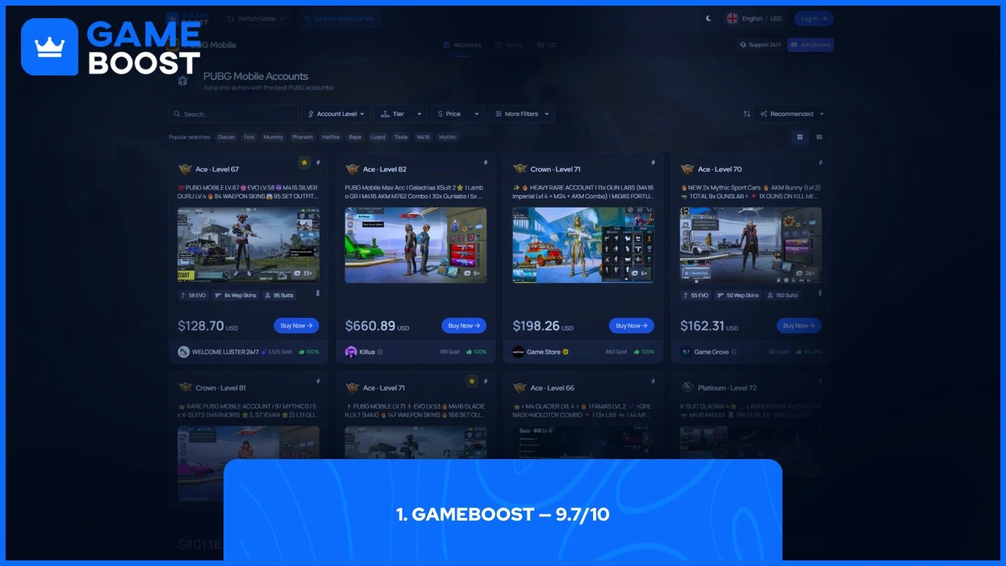 gameboost pubg mobile accounts page