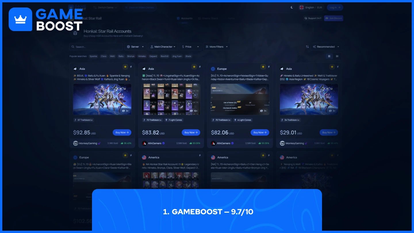 gameboost honkai star rail accounts page