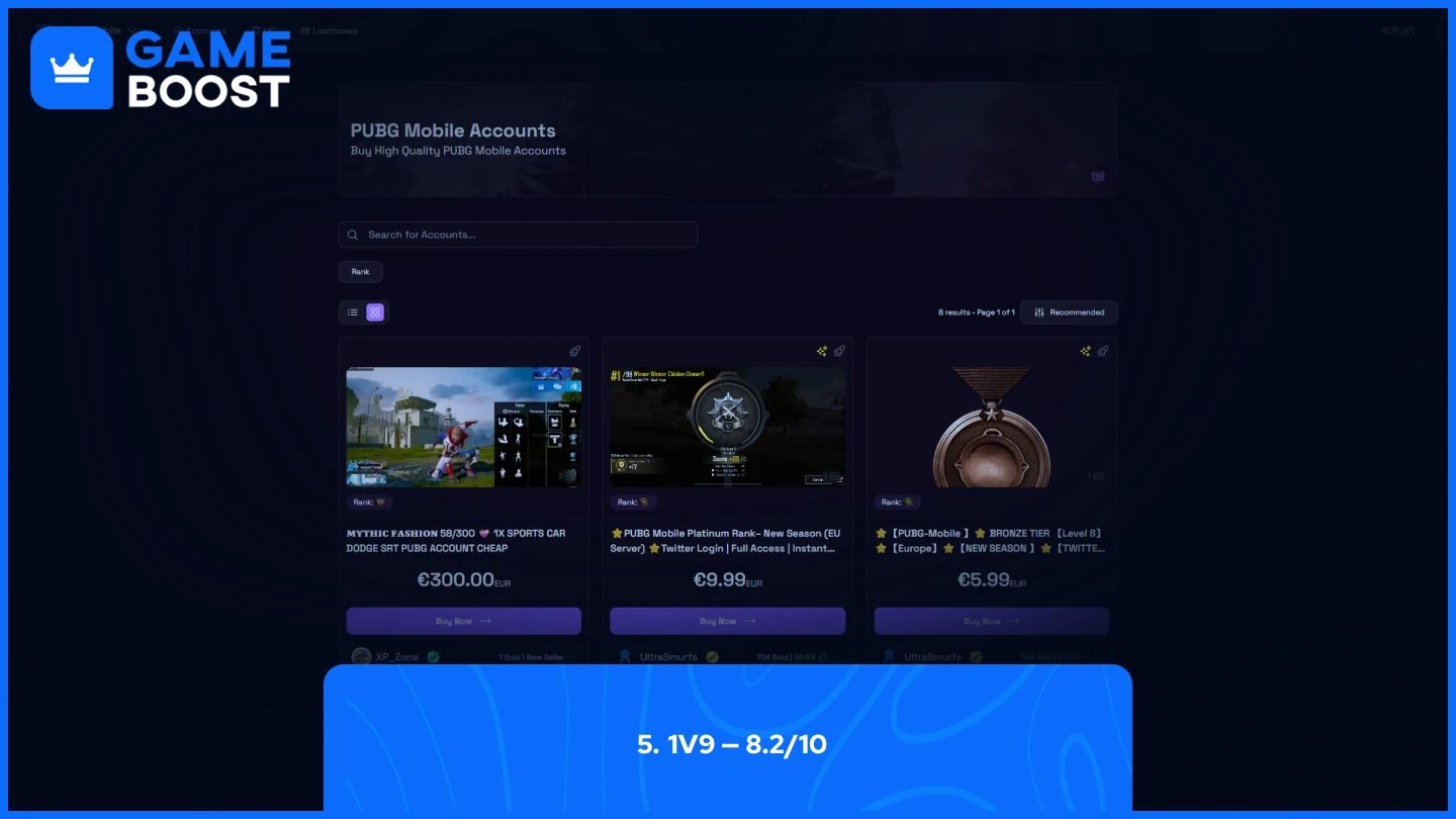 1v9 pubg mobile accounts page
