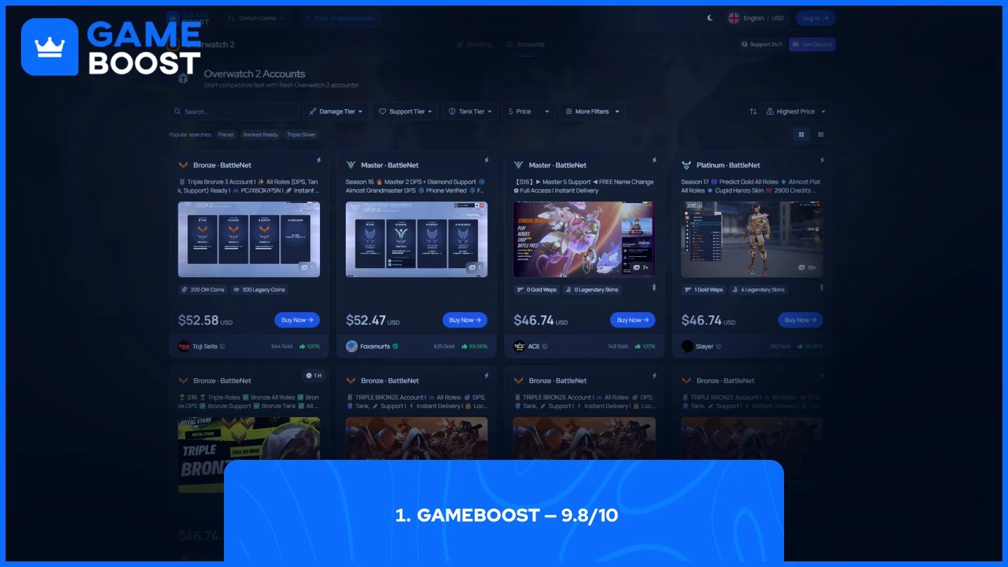 gameboost overwatch 2 accounts page