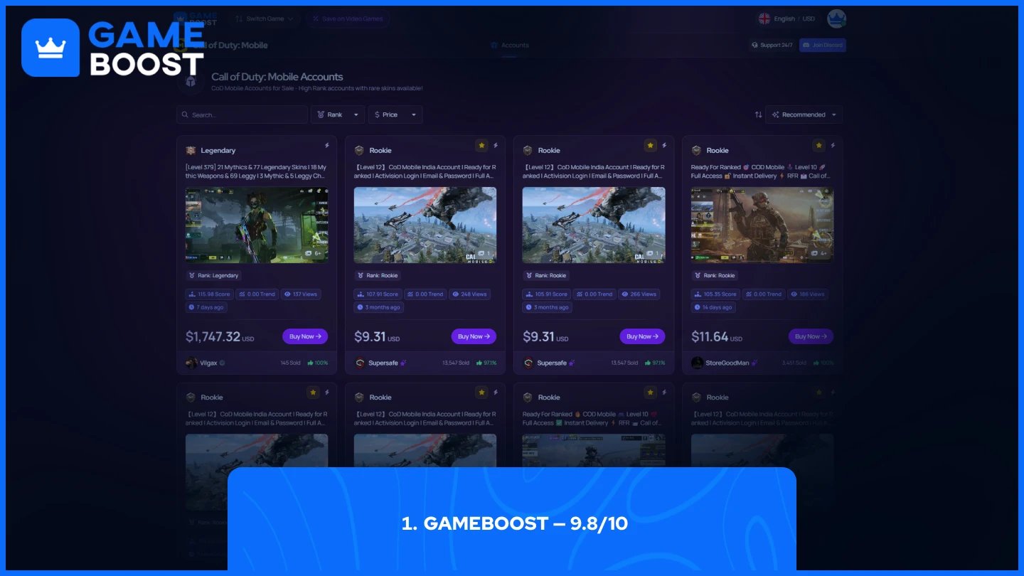 страница аккаунтов gameboost cod mobile