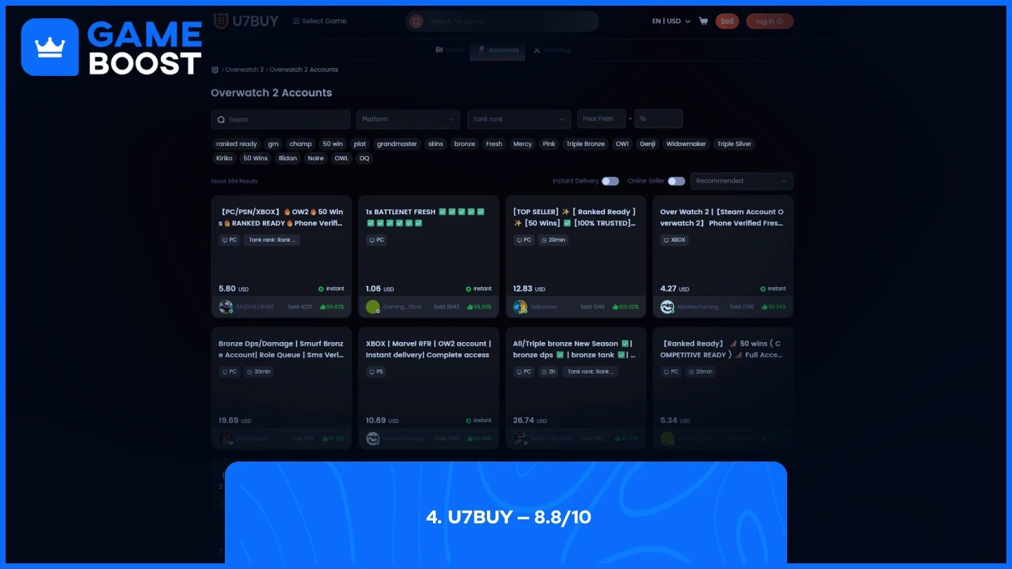 U7BUY overwatch 2 accounts page