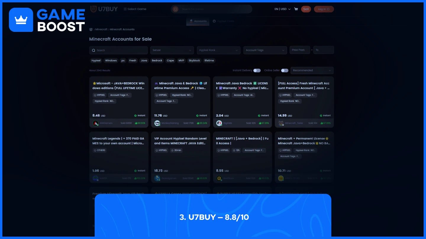U7BUY minecraft accounts page