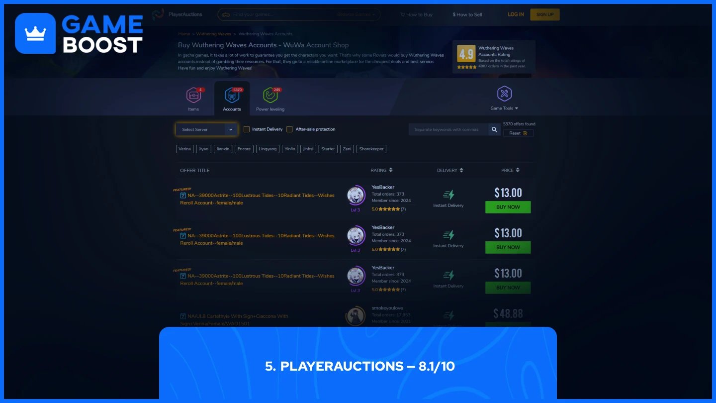 playerauctions wuthering waves accounts page