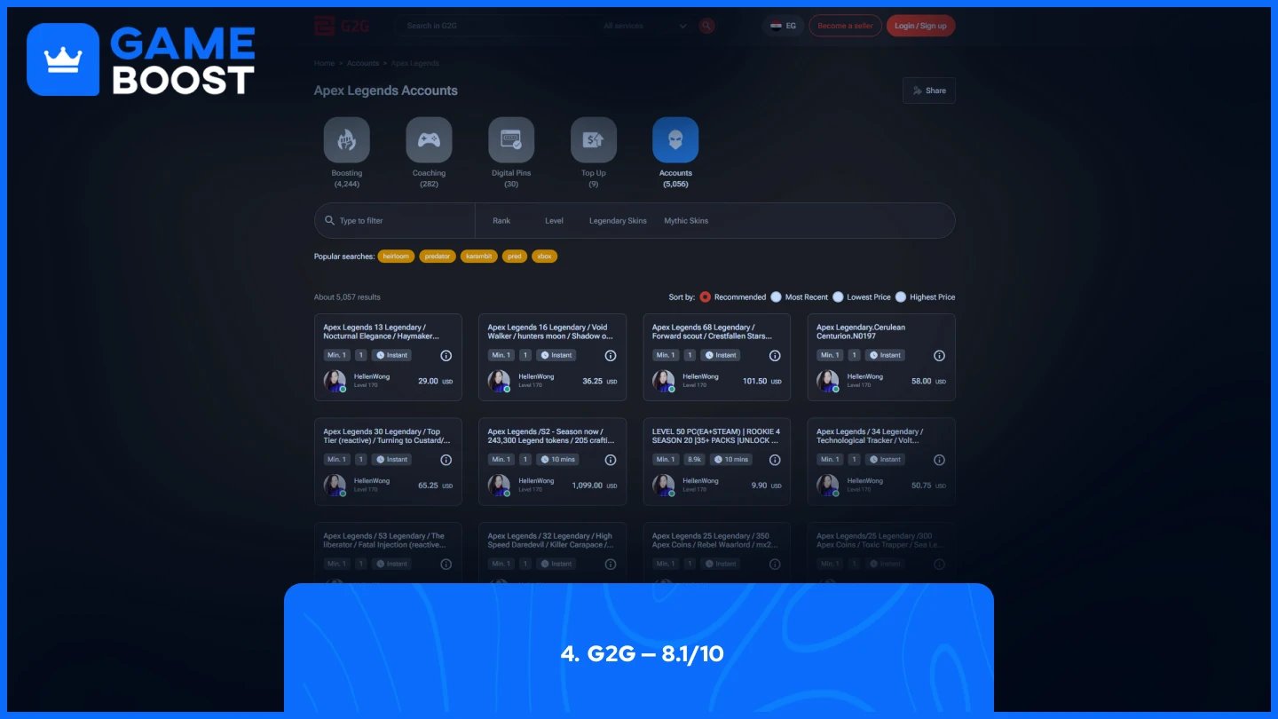 G2G apex legends accounts page