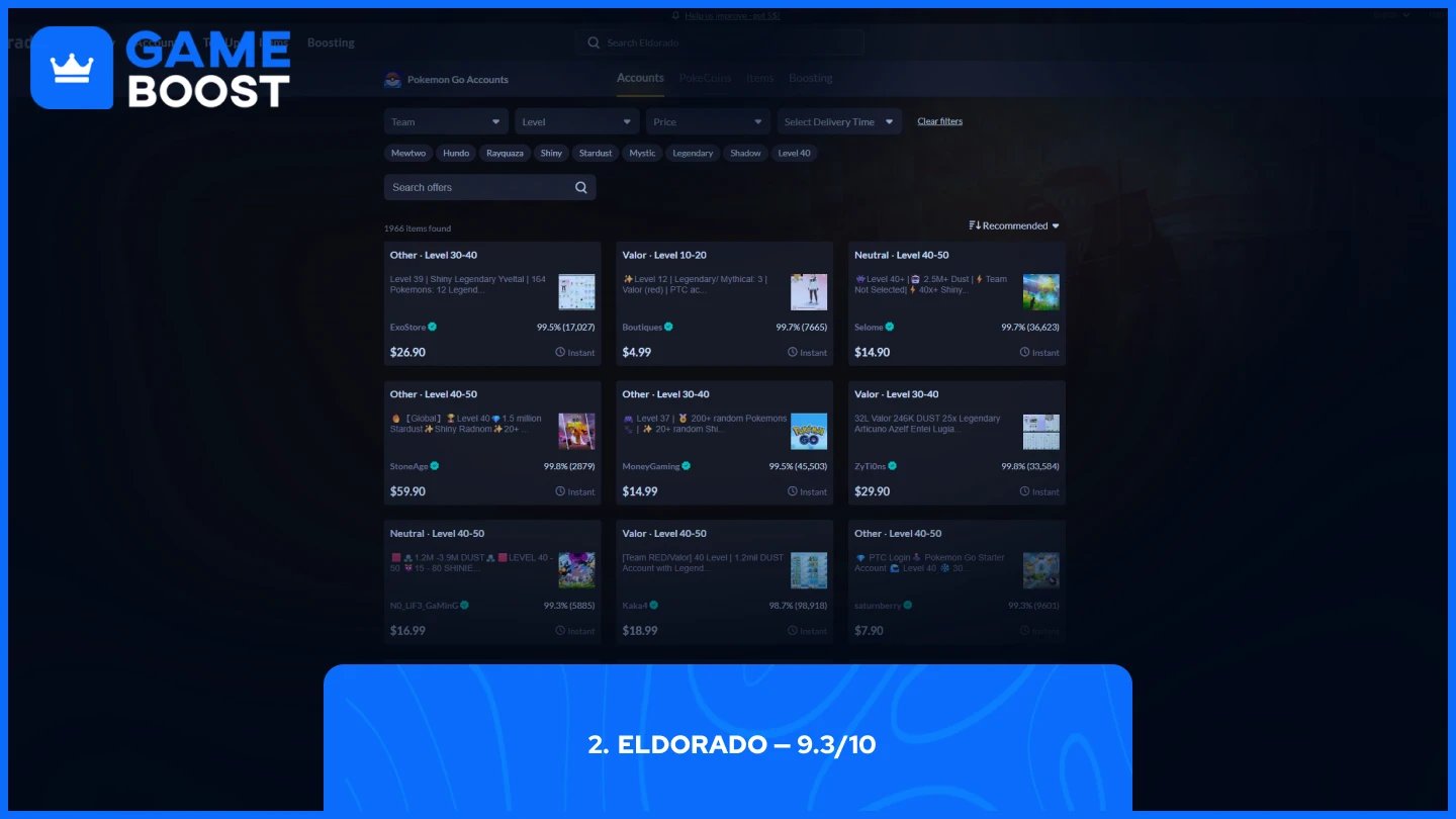 pagina conturilor eldorado pokemon go