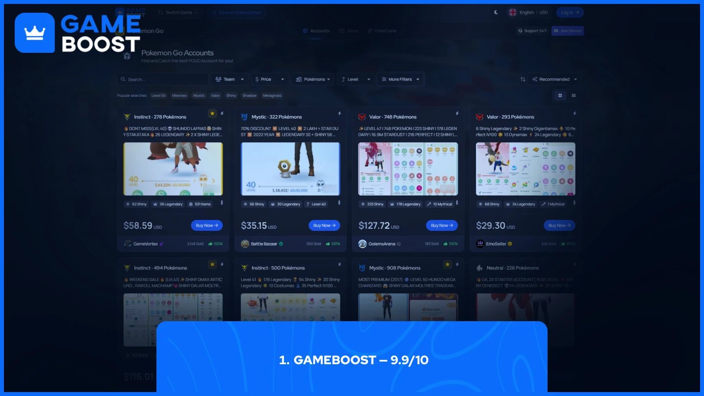 gameboost pokemon go accounts page
