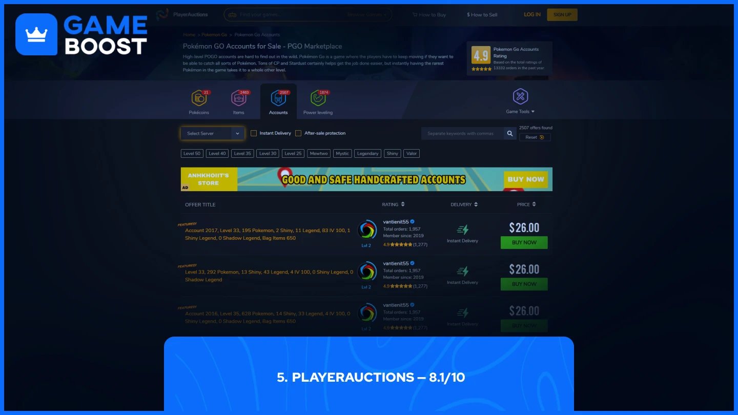 playerauctions pokemon go accounts page