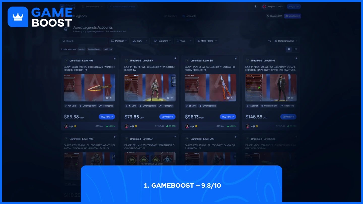 gameboost apex legends accounts page