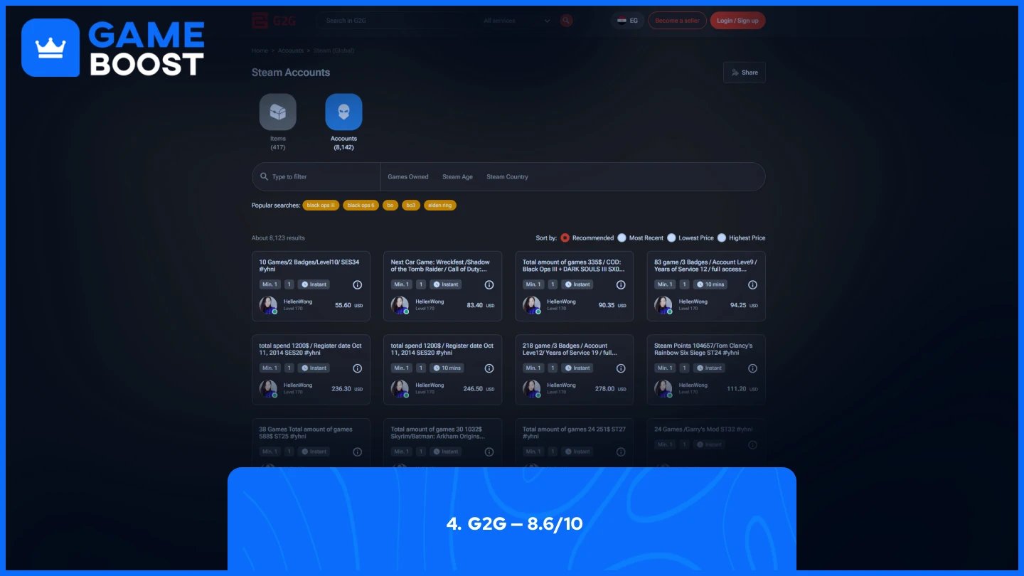 g2g rocket league accounts page