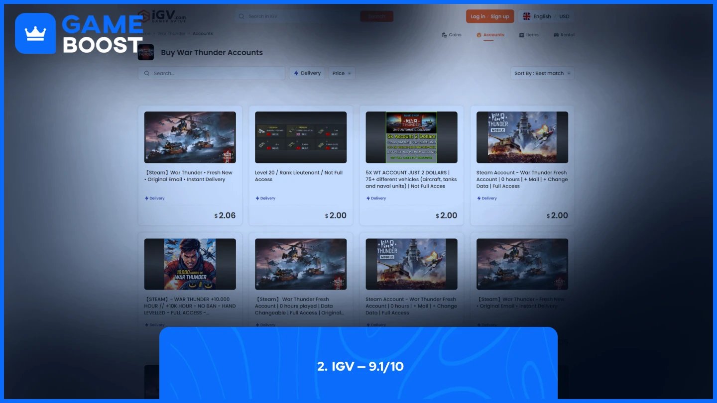 Página de contas IGV war thunder