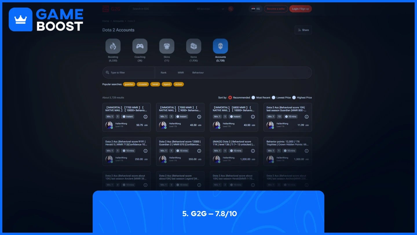 g2g dota 2 accounts page