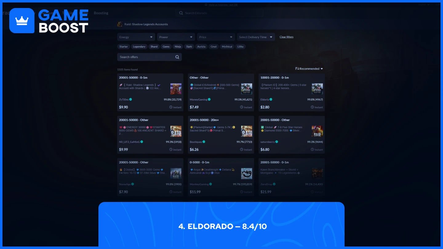 eldorado raid shadow legends accounts page