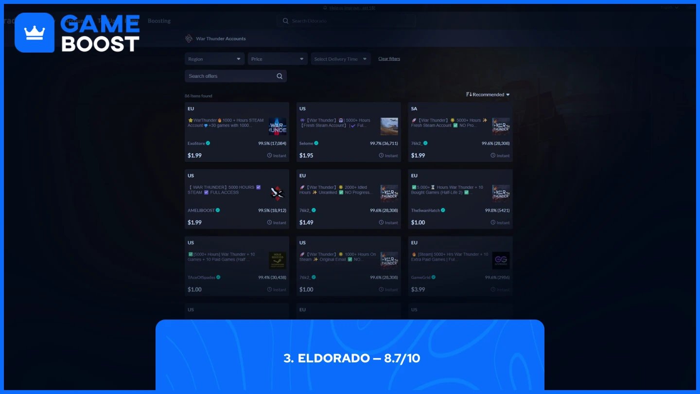 pagina de contas Eldorado war thunder