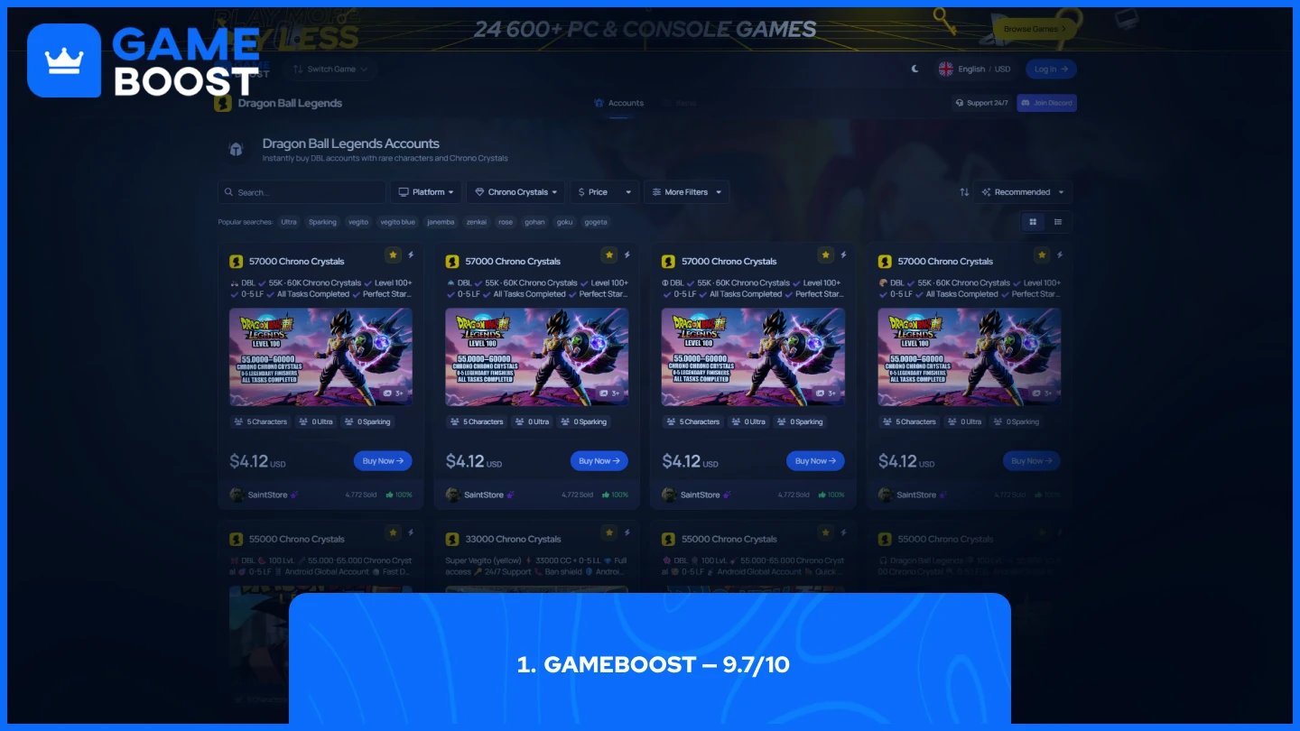 gameboost dragon ball legends accounts page