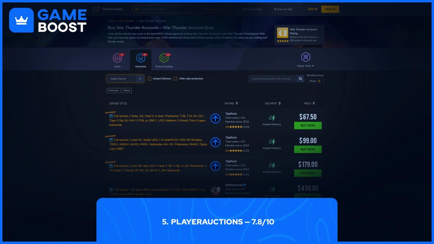 página de contas war thunder do playerauctions
