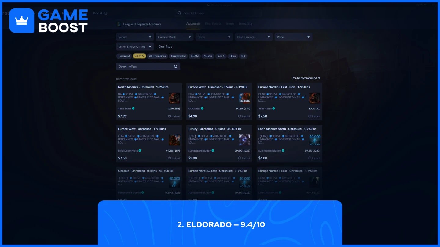 página de cuentas smurf de Eldorado lol