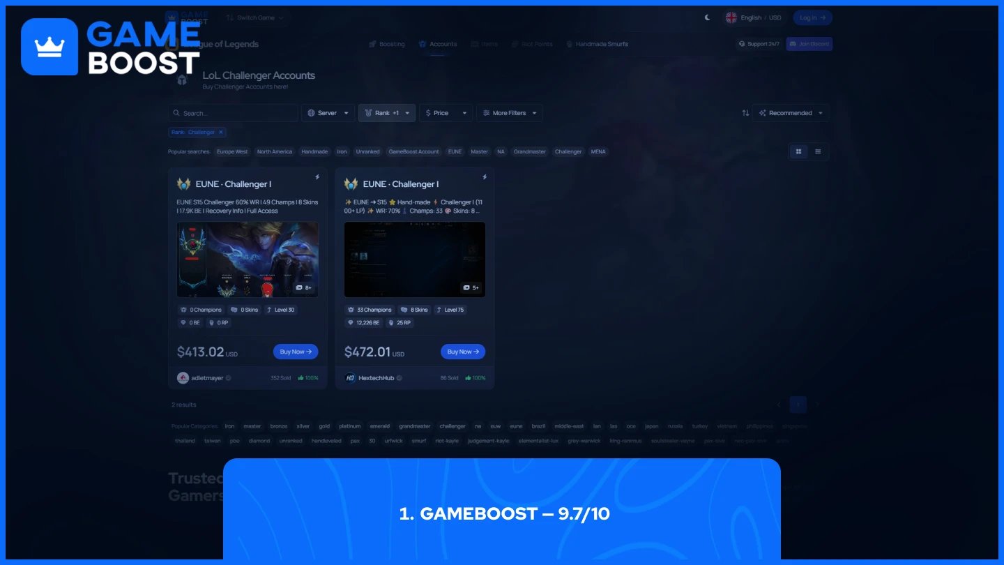 gameboost lol challenger accounts side