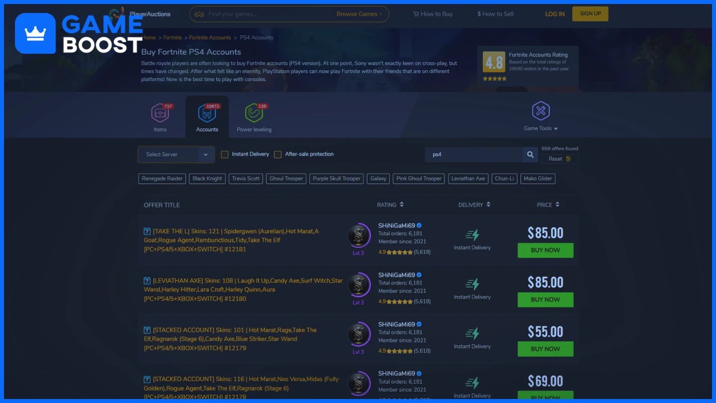 ps4 fortnite accounts