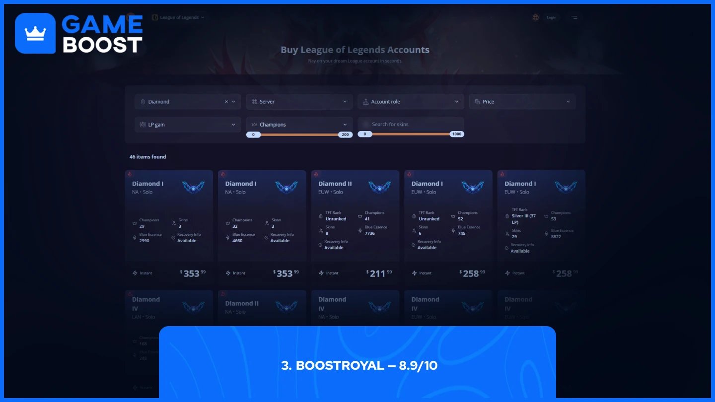 página de cuentas boostroyal lol