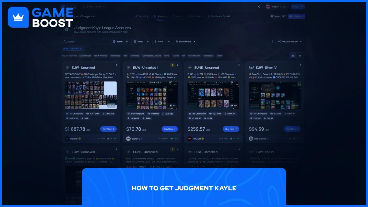 gameboost Judgment Kayle League Accounts page