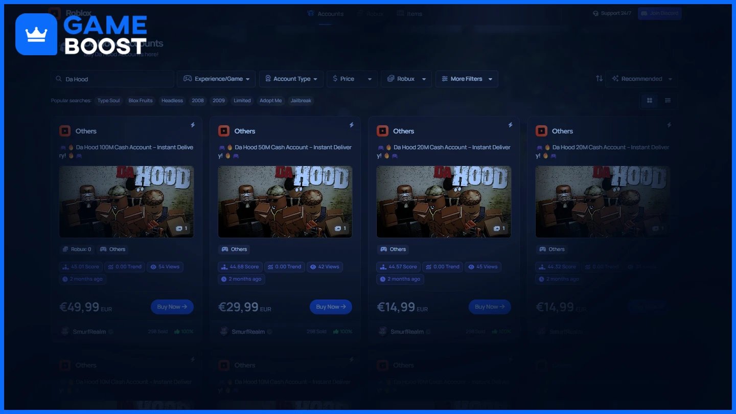 gameboost da hood accounts