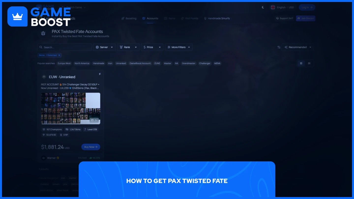 gameboost pax twisted fate accounts page