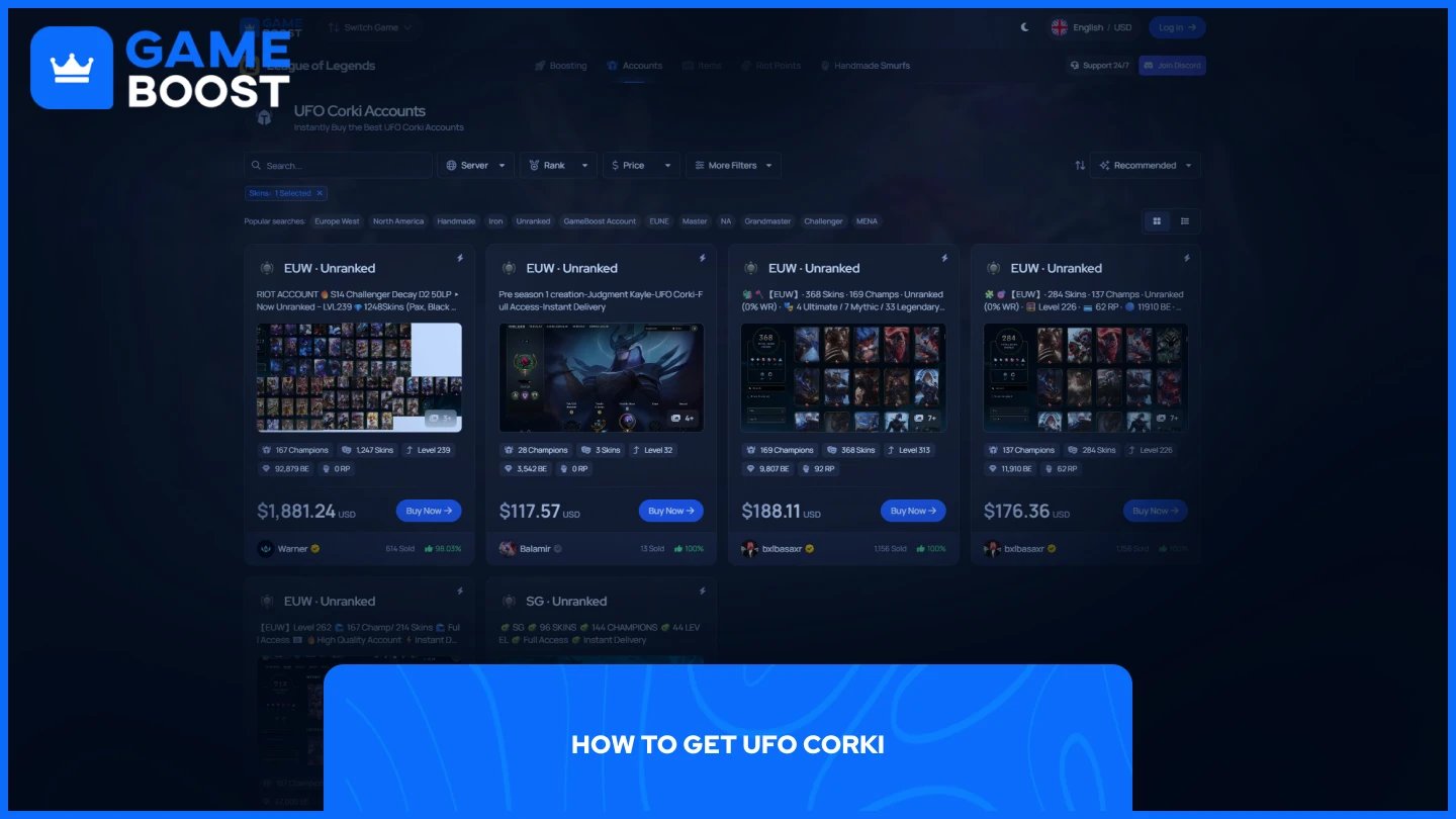página de contas do gameboost UFO Corki