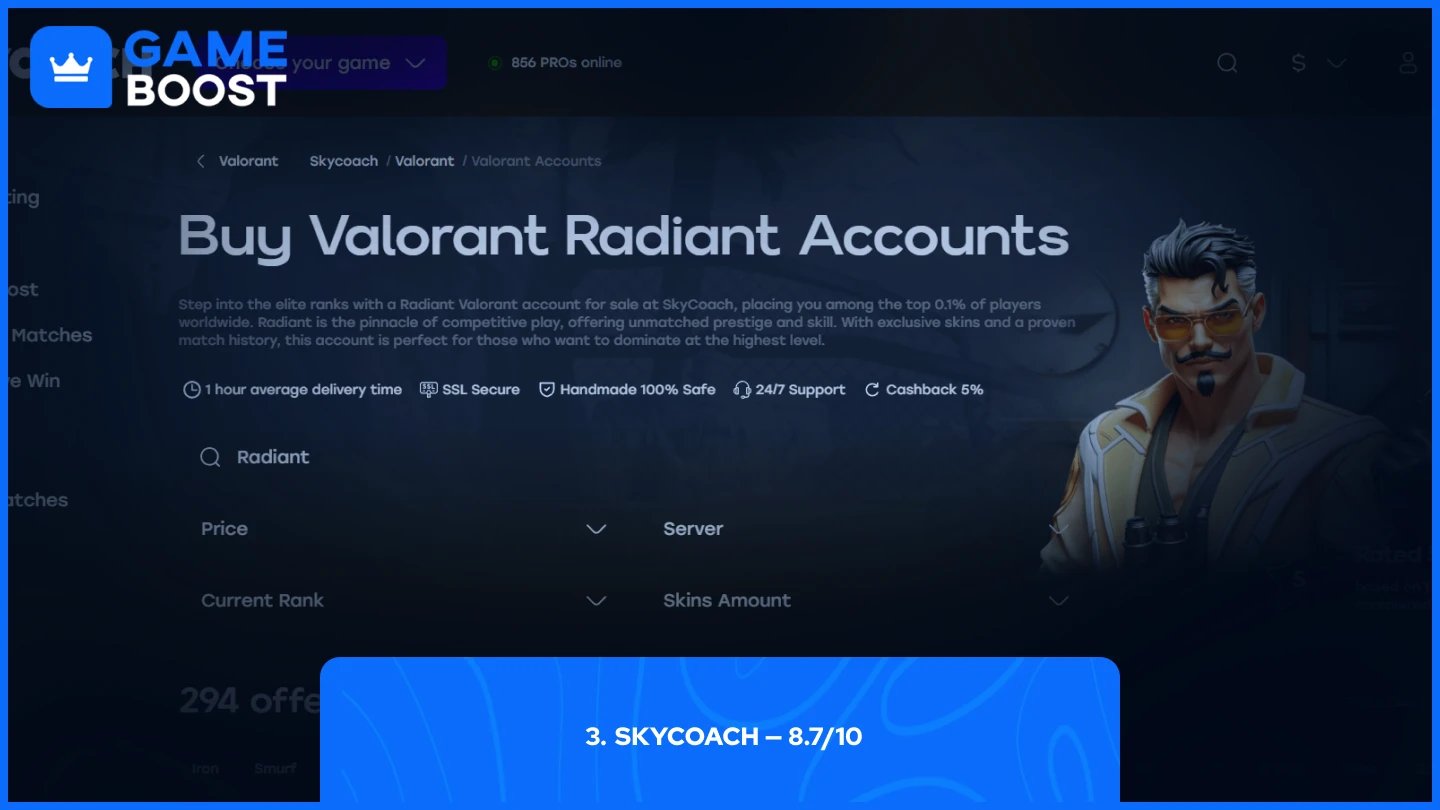 página de cuentas radiant de valorant de skycoach