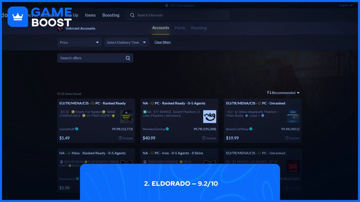 página de cuentas smurf de Eldorado Valorant