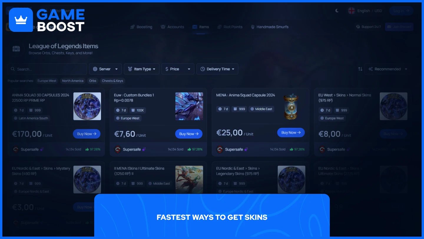 gameboost página de itens de league of legends