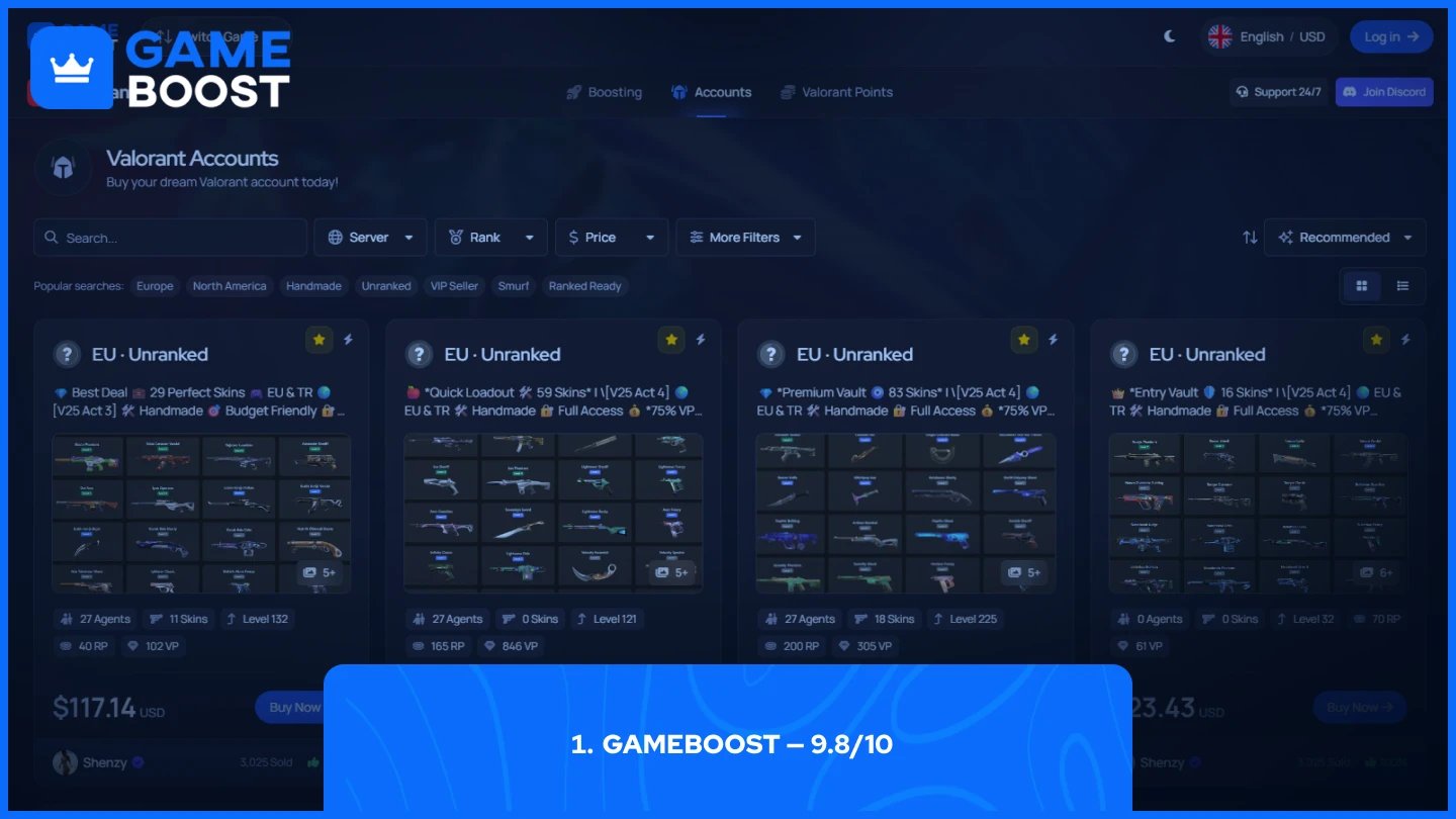 página de cuentas valorant de gameboost