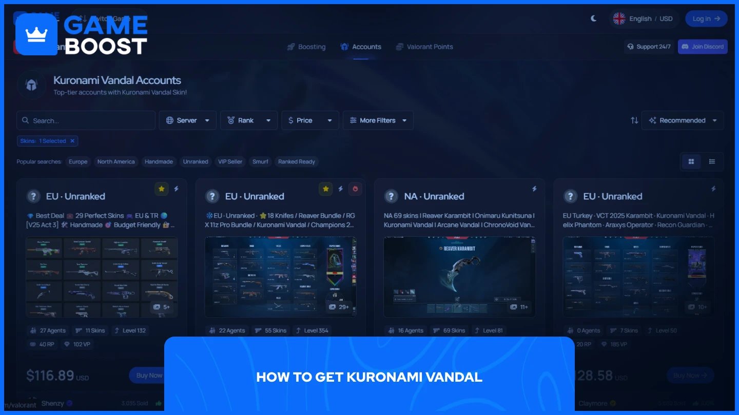 gameboost Kuronami Vandal accounts page