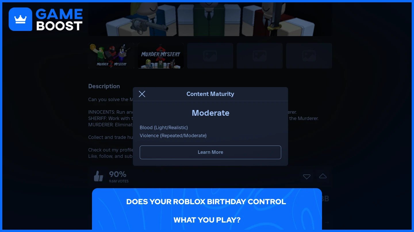 une image de la maturité du contenu dans Roblox