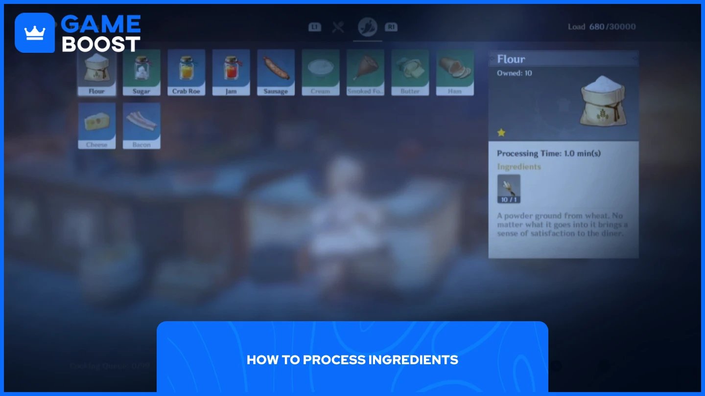 una imagen del proceso de procesamiento de alimentos en Genshin Impact