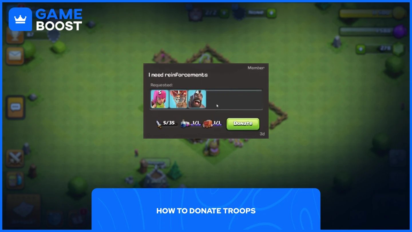 una imagen del aviso de donación en Clash of Clans