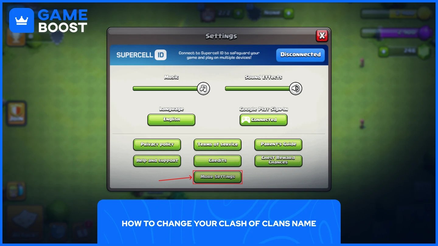 a picture of clash of clans in-game settings