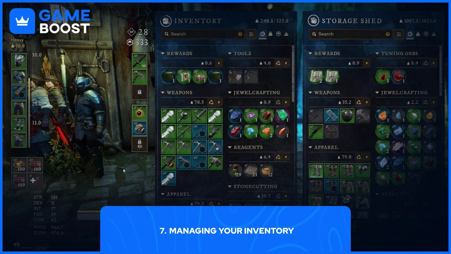 a picture of a player inventory