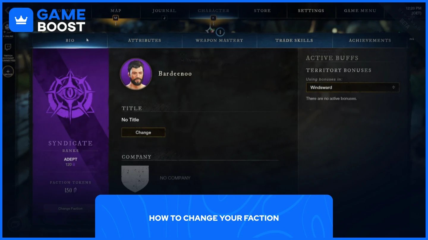a picture of the change faction prompt in new world
