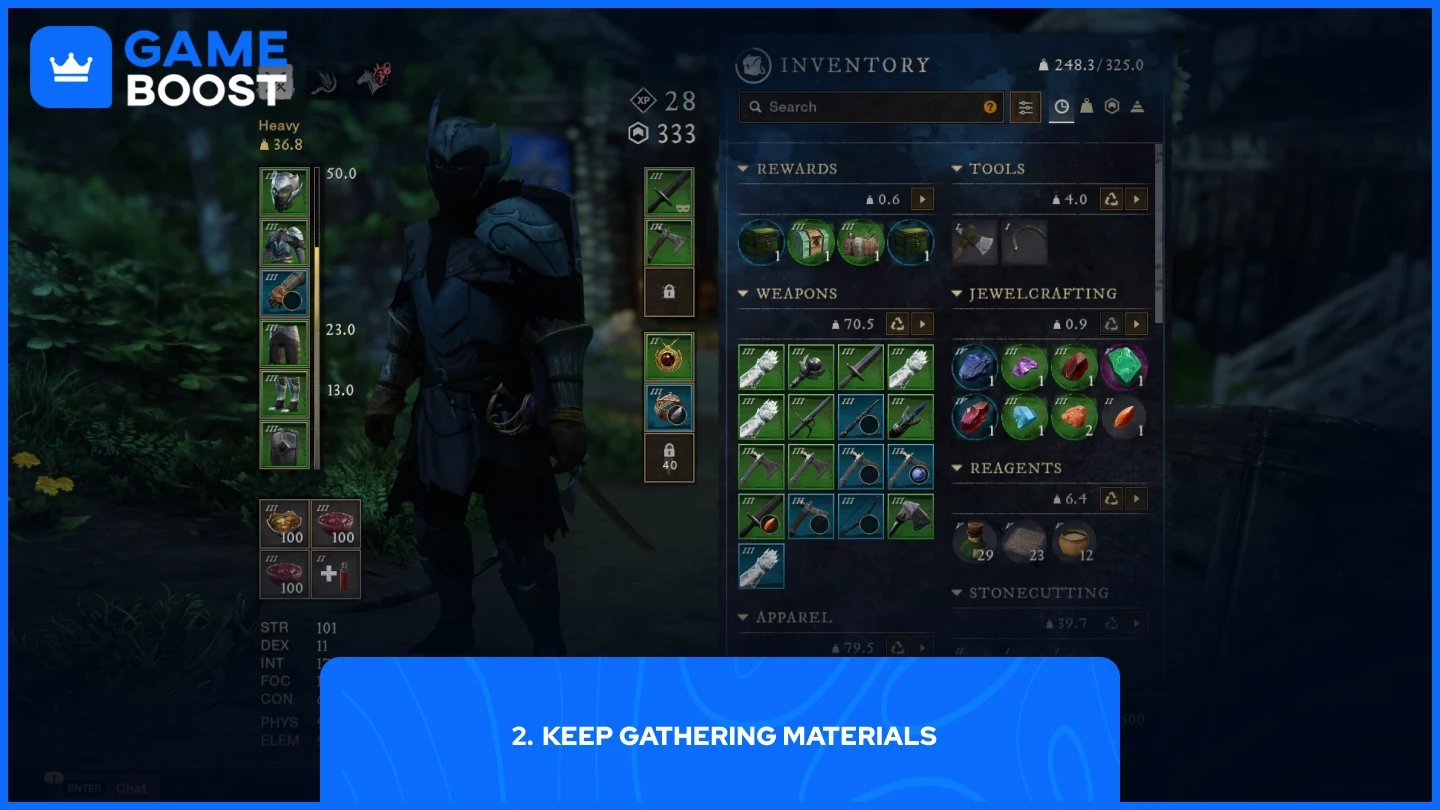 a picture of a player inventory in new world