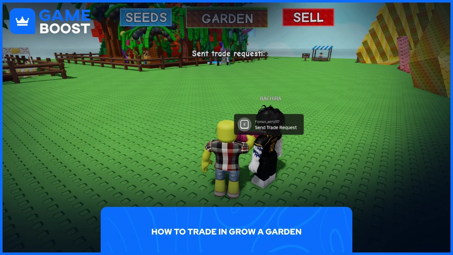 una imagen de un jugador enviando una solicitud de intercambio a otro jugador en grow a garden