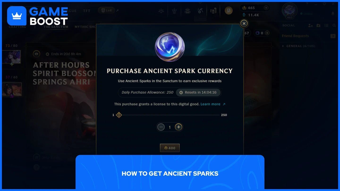 uma imagem do prompt de compra de faíscas antigas em league of legends