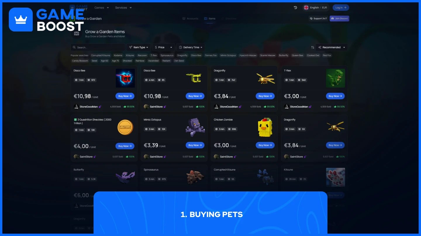 et billede af gameboost grow a garden kæledyrsside