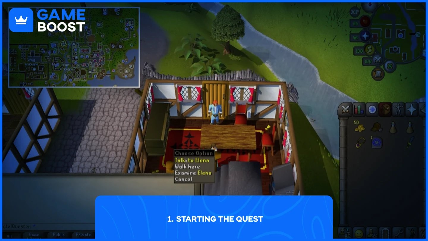 una imagen de un jugador hablando con elena en osrs