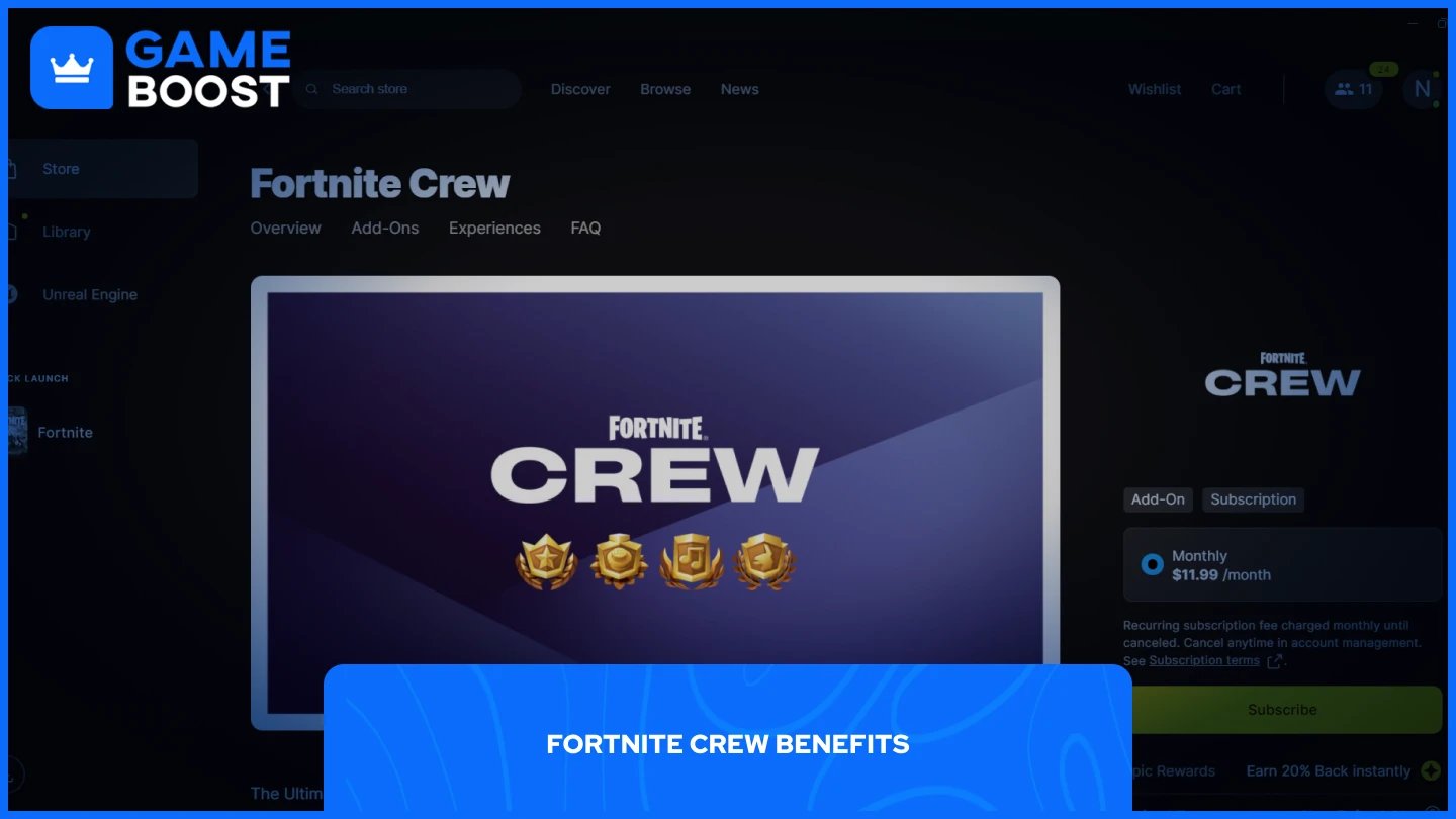 uma imagem da assinatura do Fortnite Crew na Epic Games