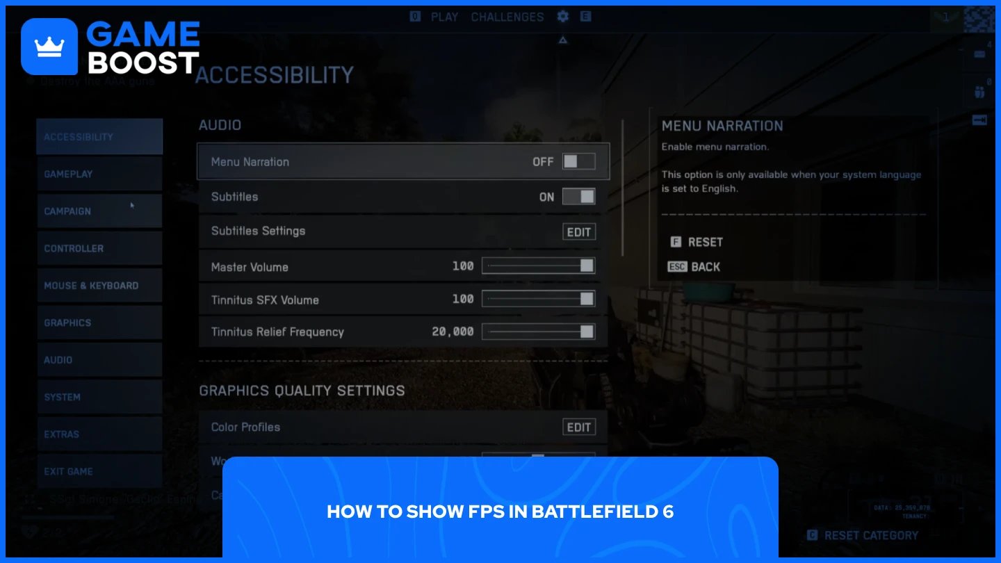 una imagen de la configuración en el juego de Battlefield 6