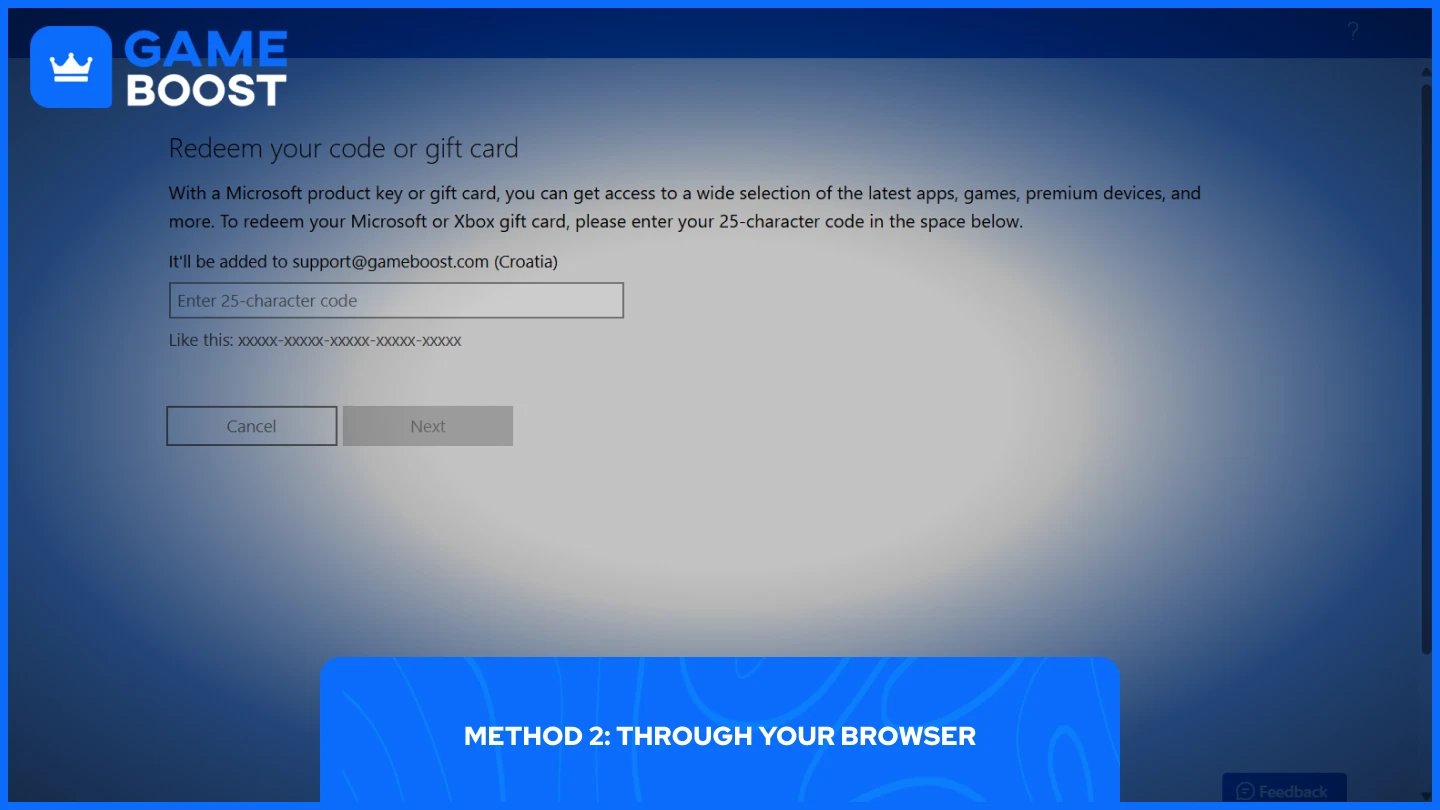 isang larawan ng microsoft code redeeming page
